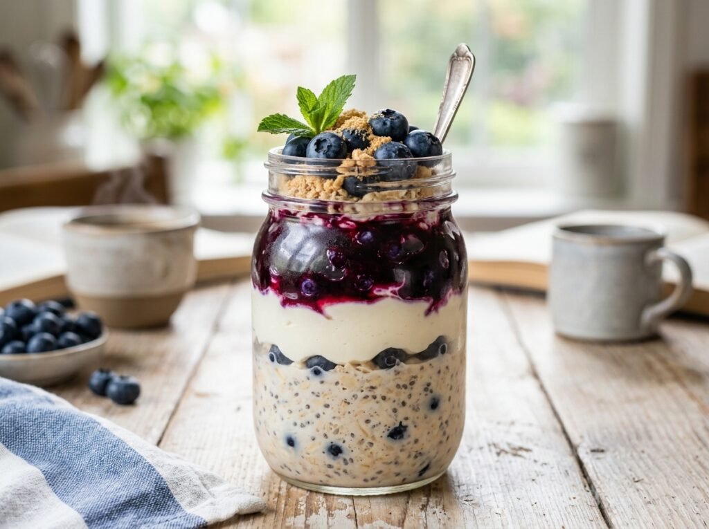 Blueberry Cheesecake Overnight Oats Recipe