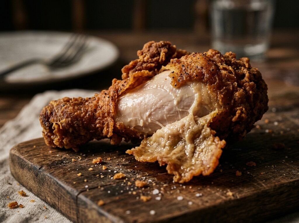 Fried chicken crust sliding off