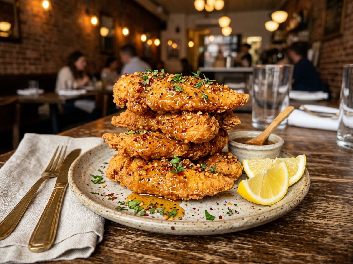 Hot honey chicken tenders plated